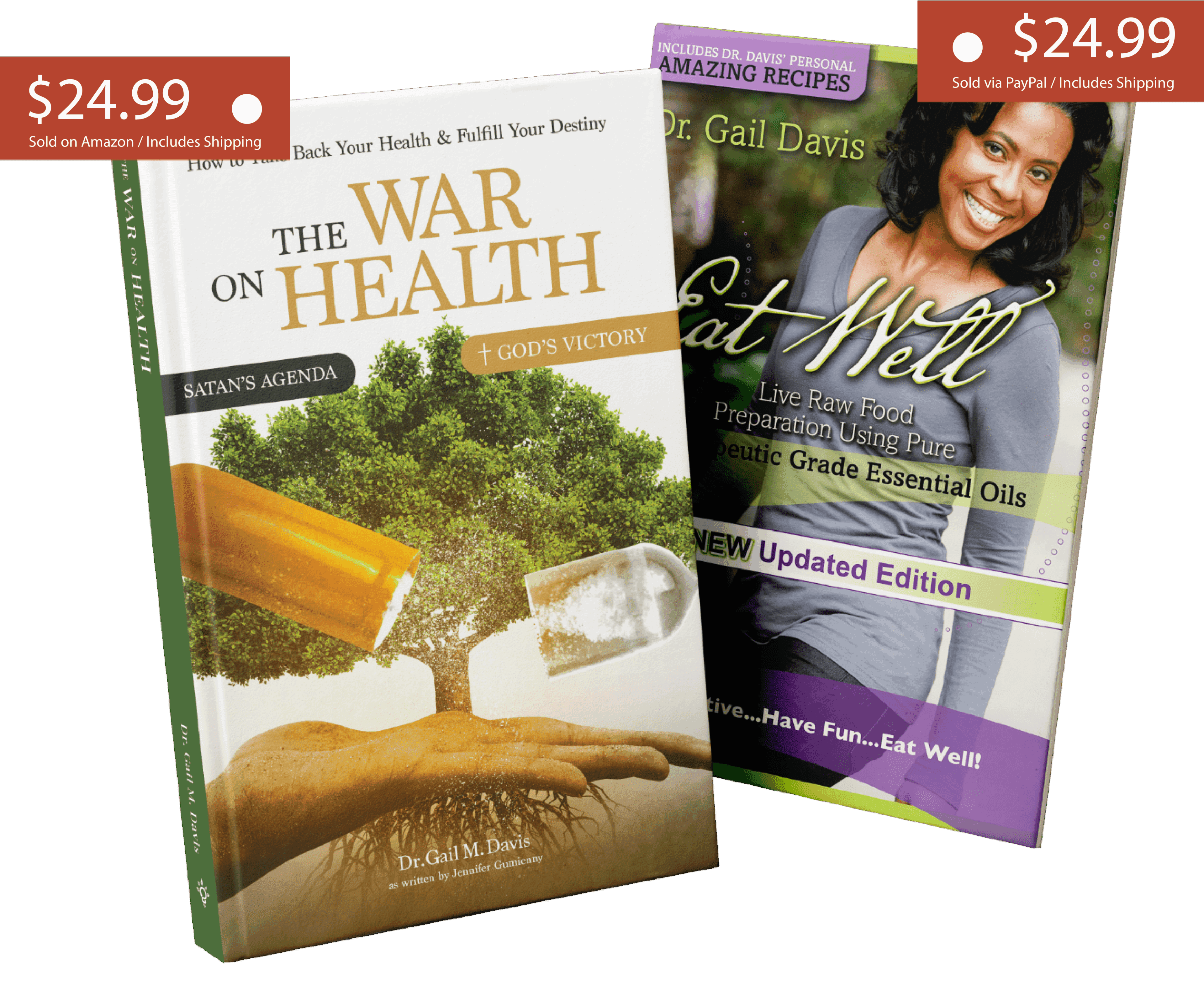 Two health books with price tags displayed.