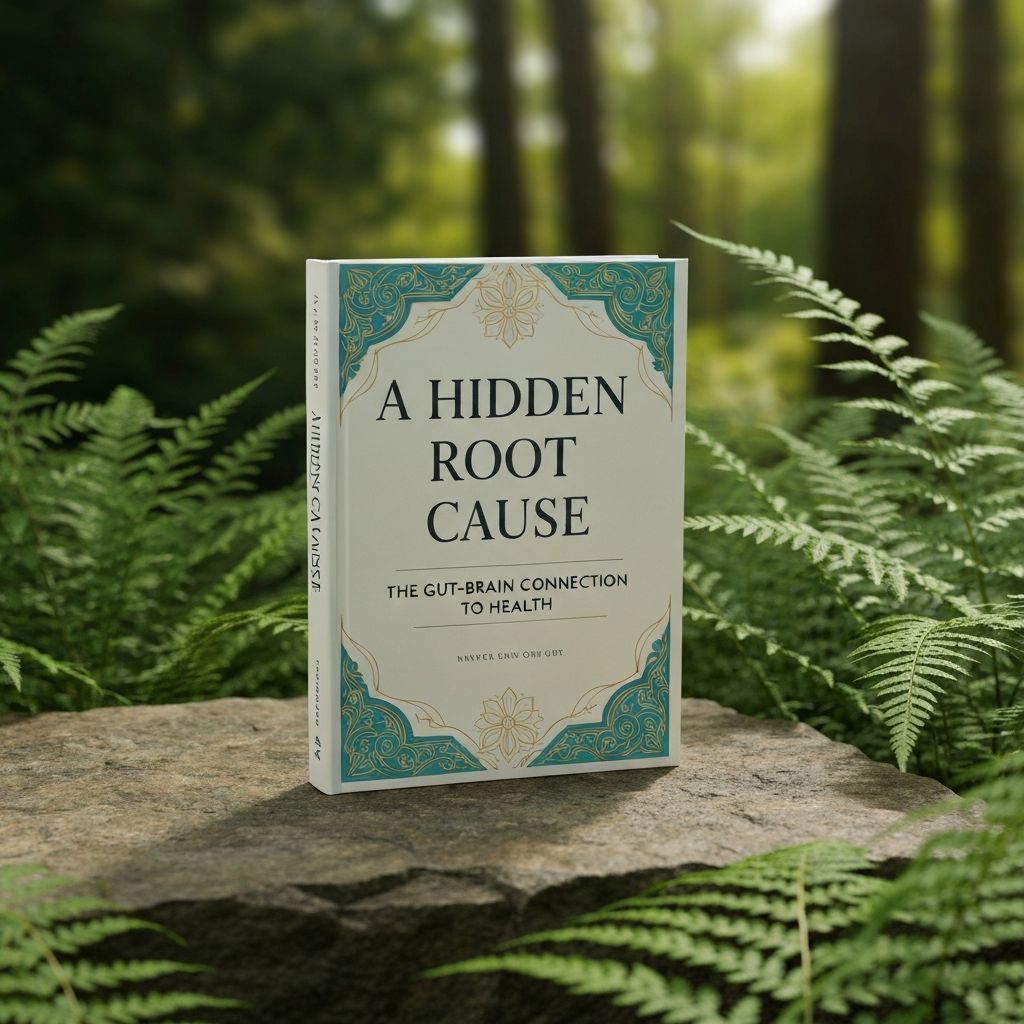 Book on rock surrounded by ferns.